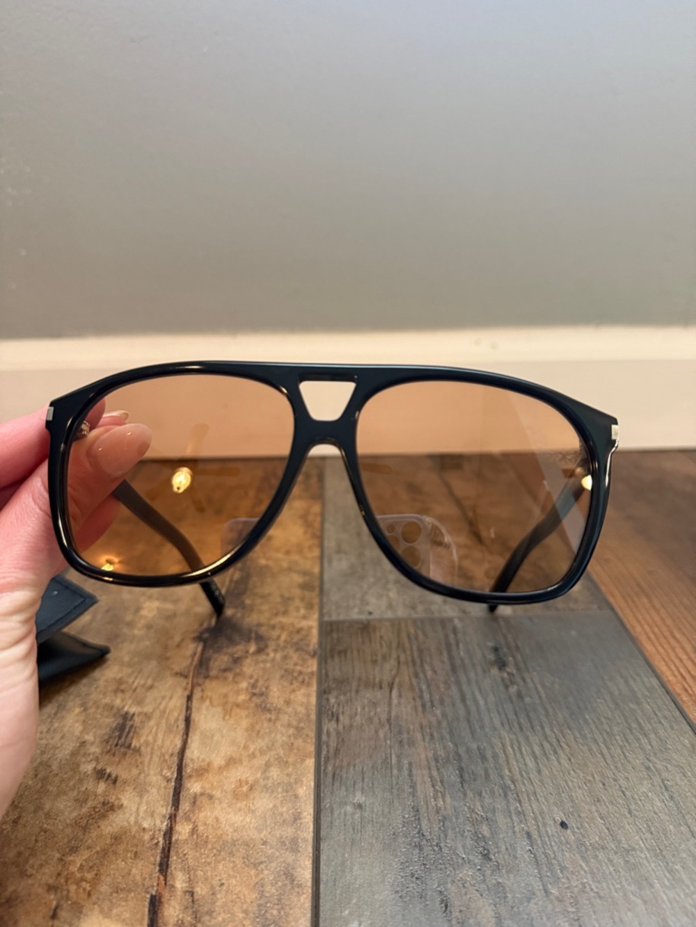 Saint Laurent Black Frame Sunglasses with Brown/Amber Lenses SL596 DUNE
